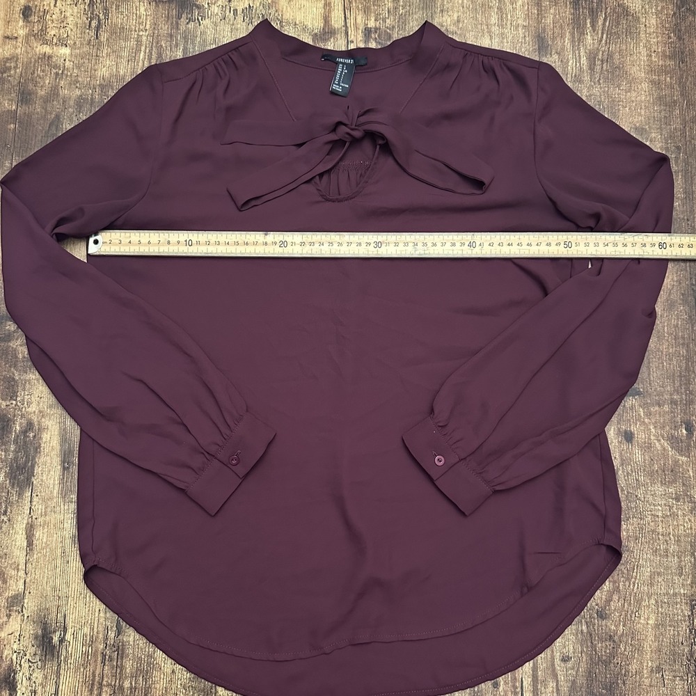 Forever 21 Womens Burgundy Tie-Neck Long Sleeve Blouse - Size Large